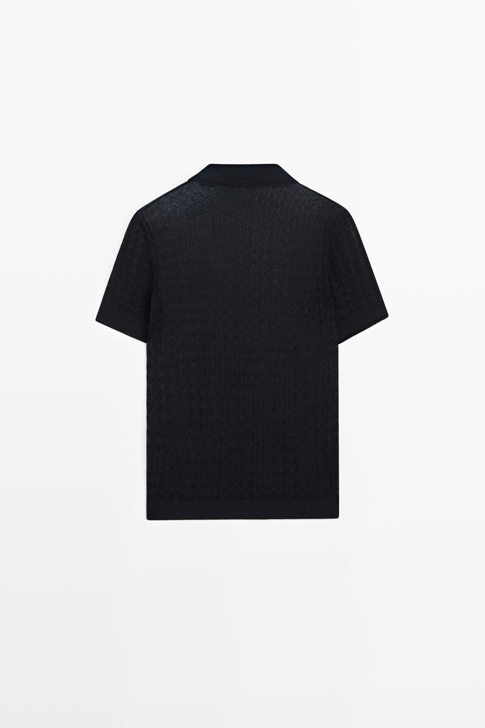 Open-knit polo sweater